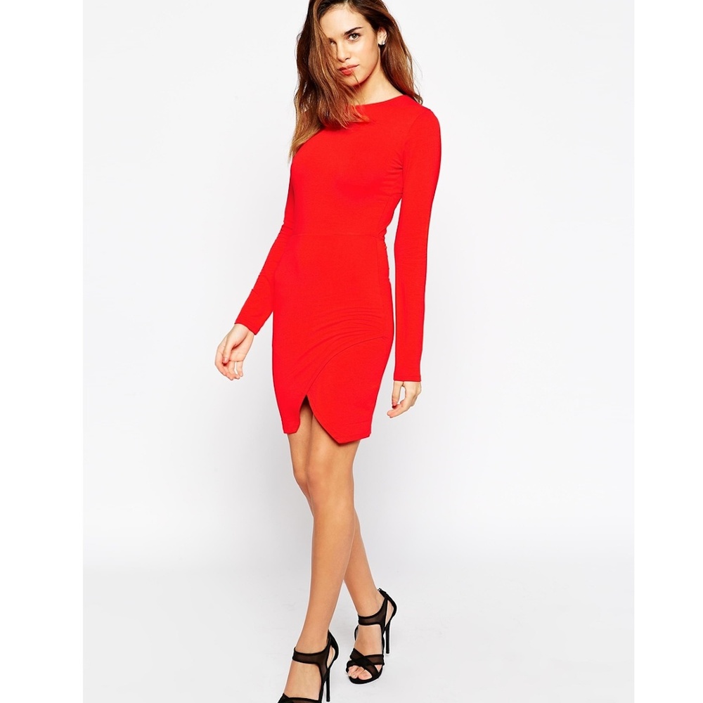 ASOS Asymmetric Bodycon Dress in Red sz Petite 00
